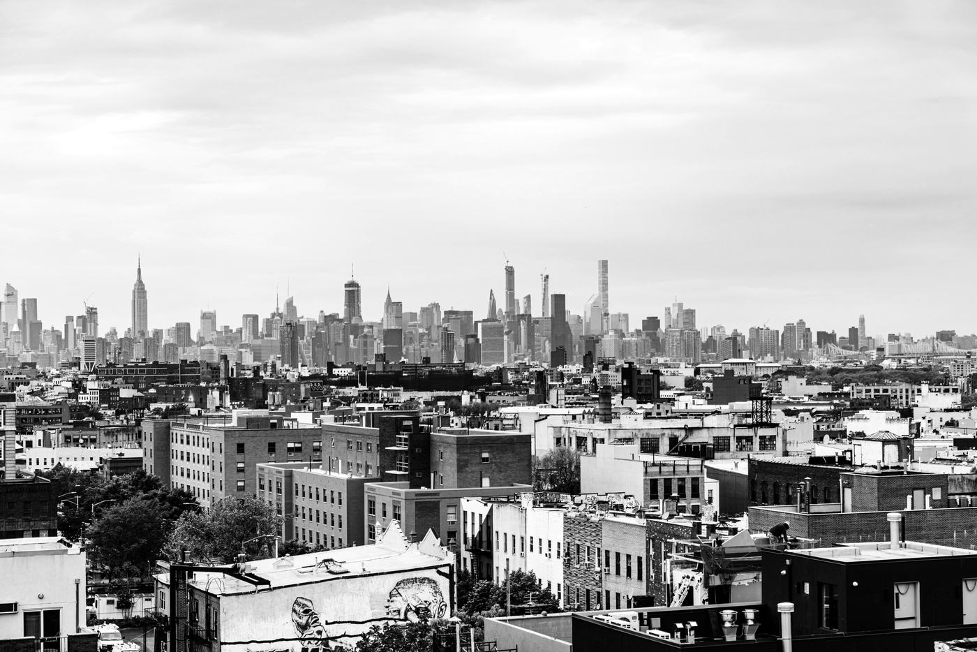 Brooklyn rooftops with the New York skyline beyond